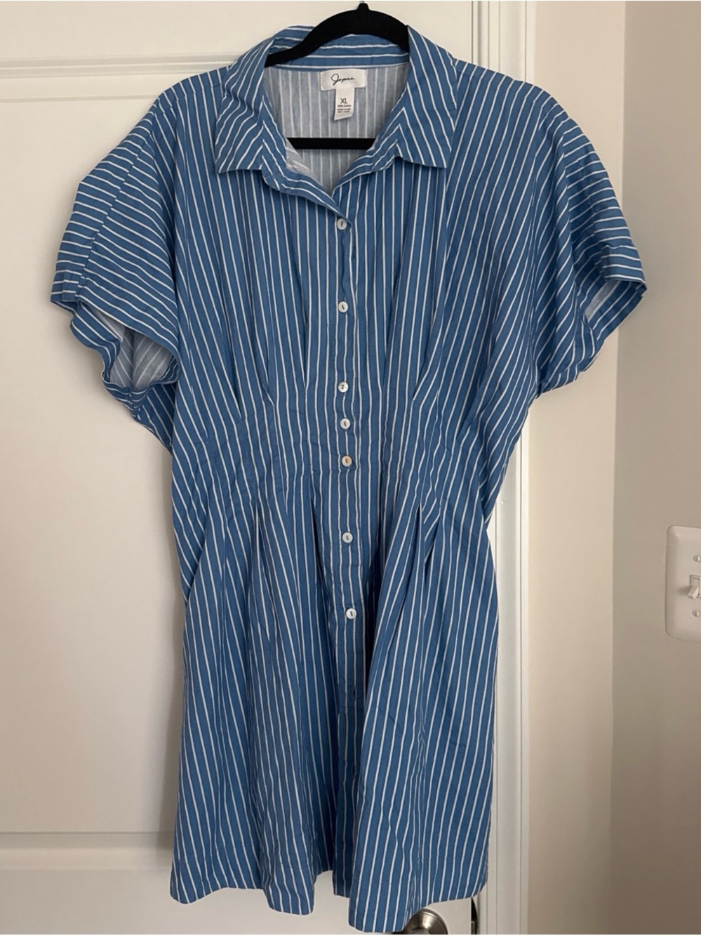 Japna Blue and White Striped Mini Shirt Dress